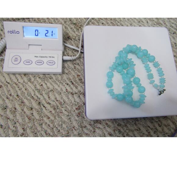 Blue Pearl Necklace Minimalist Neutral Clear Bead 29" Boho Cottagecore - Picture 5 of 5